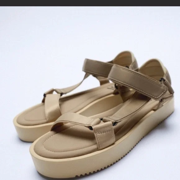 Zara | Shoes | New Beige Zara Strappy Satin Effect Sandals  display picture 1